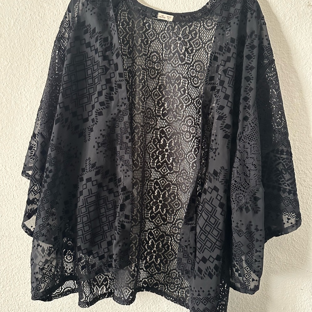 Hollister Black Lace Open-Front Cardigan